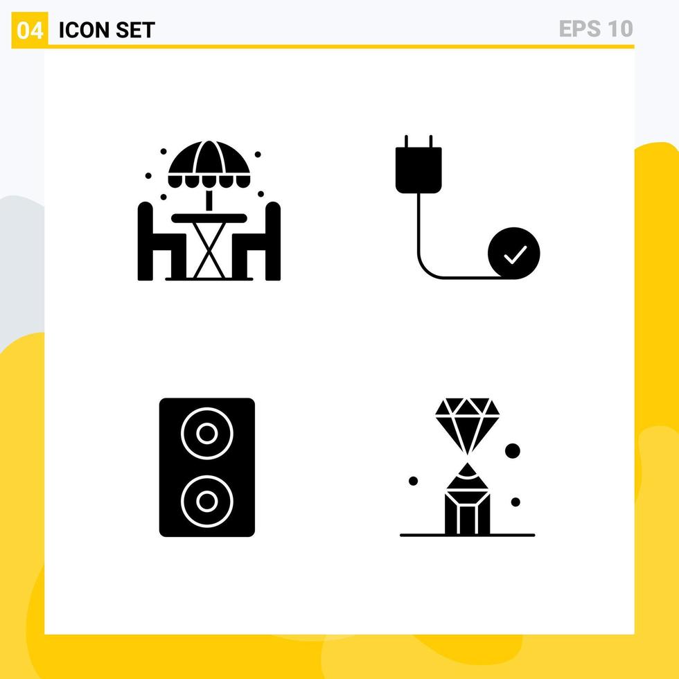 4 interface utilisateur pack de glyphes solides de signes et symboles modernes de haut-parleurs domestiques table cordon diamant éléments de conception vectoriels modifiables vecteur