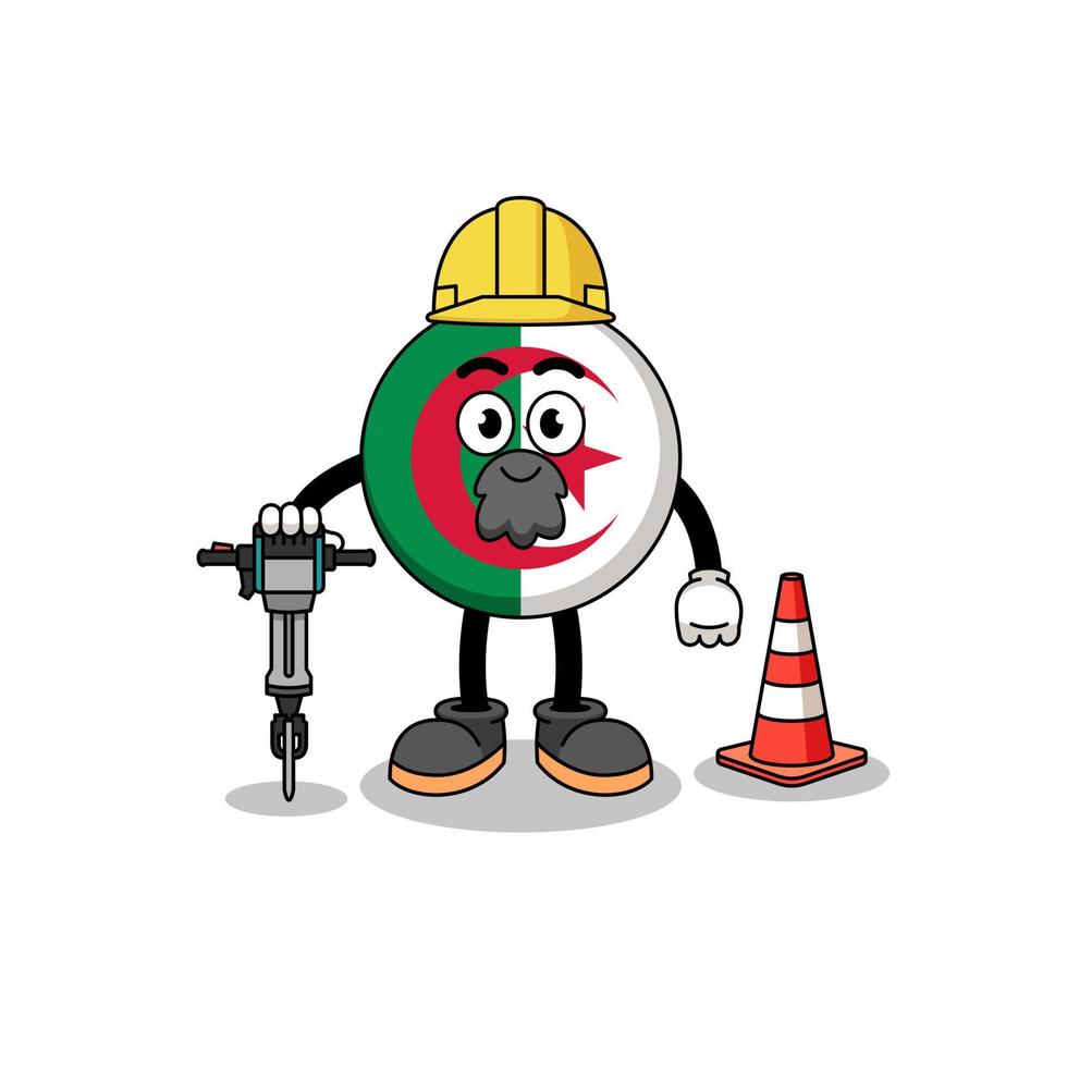 caricature de personnage du drapeau algérien travaillant sur la construction de routes vecteur