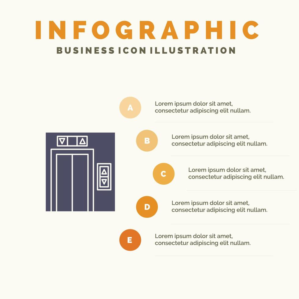 ascenseur bâtiment construction solide icône infographie 5 étapes présentation fond vecteur