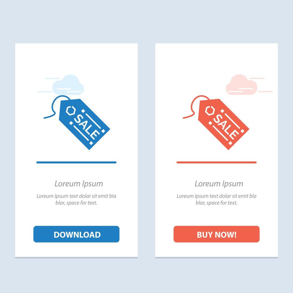 ecommerce shopping tag vente bleu et rouge télécharger et acheter maintenant modèle de carte de widget web vecteur