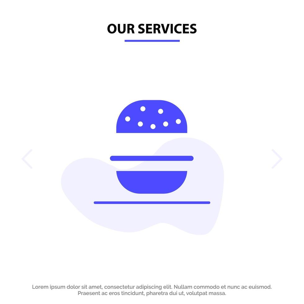 nos services burger manger américain usa icône de glyphe solide modèle de carte web vecteur