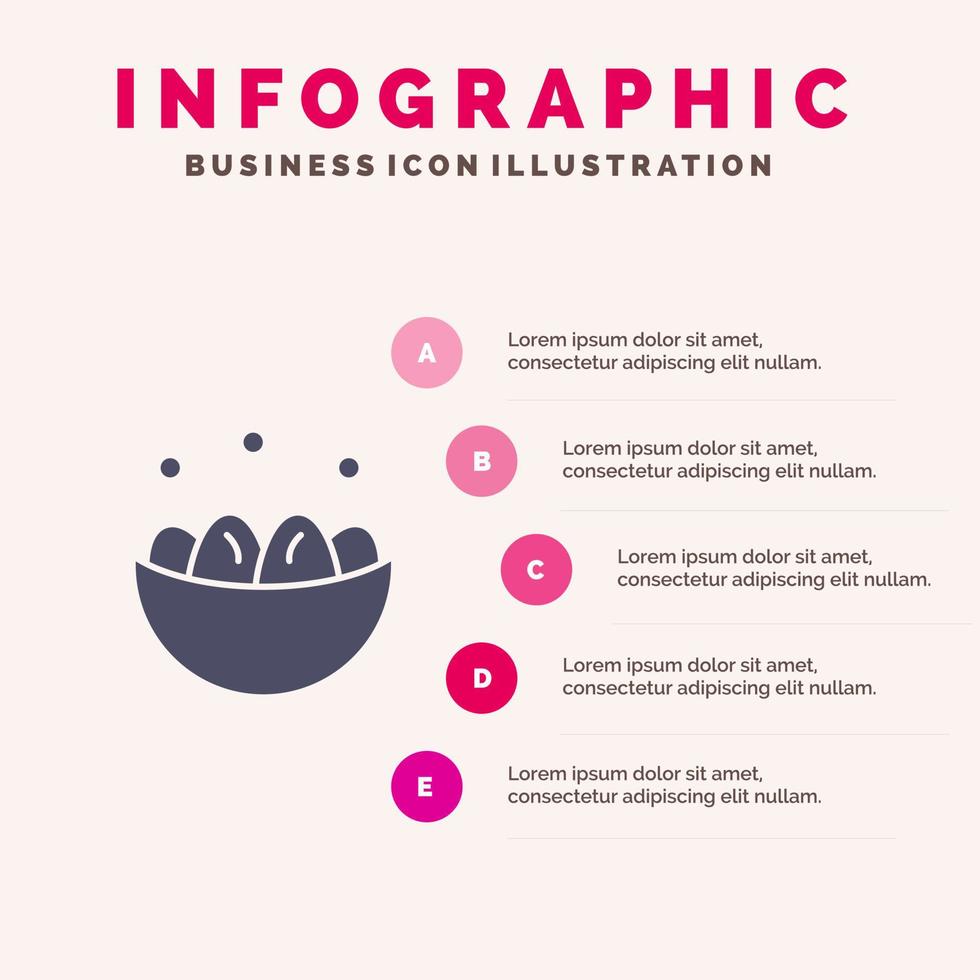 bol célébration oeuf de pâques nid solide icône infographie 5 étapes présentation arrière-plan vecteur