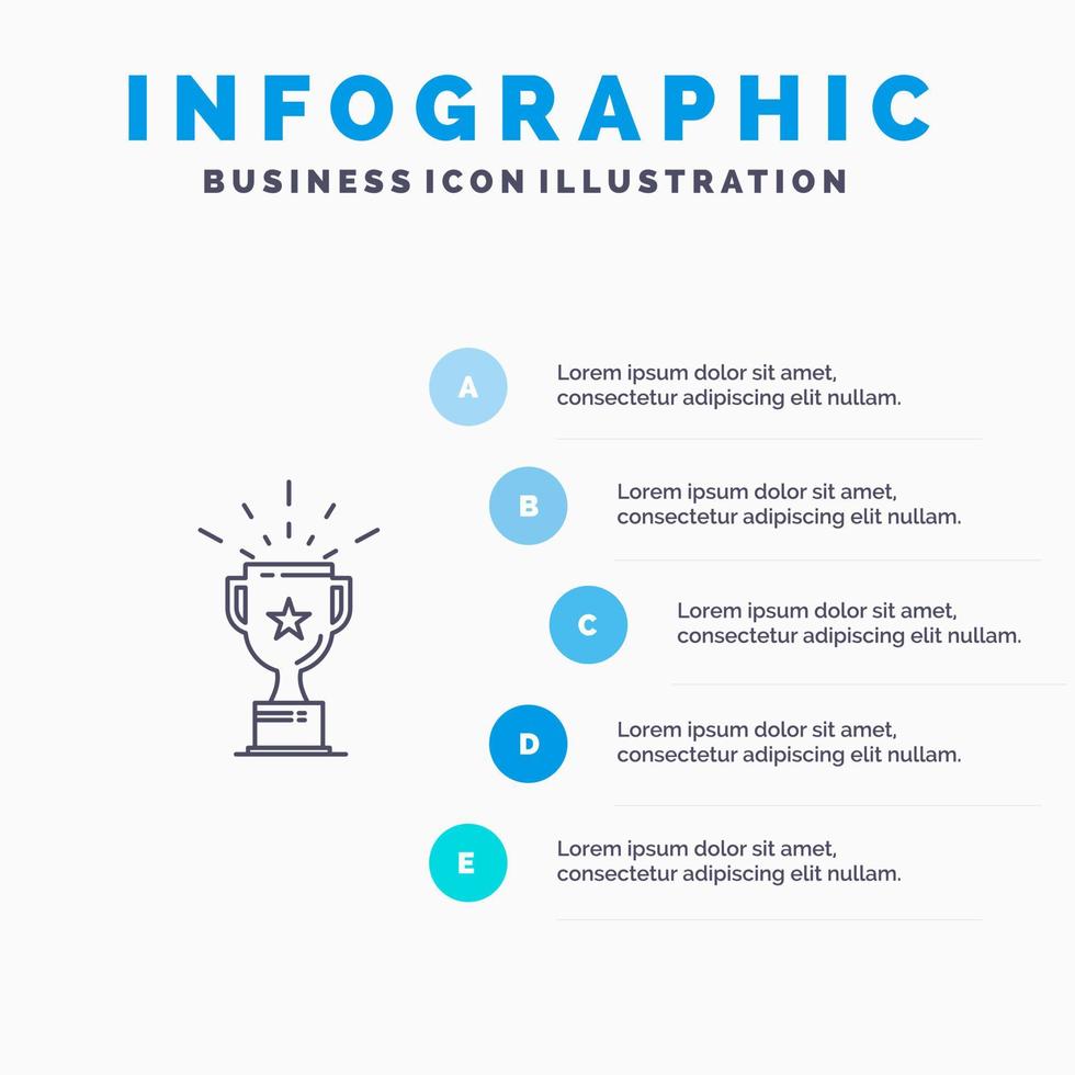 icône de ligne de trophée de médaille de coupe avec fond d'infographie de présentation en 5 étapes vecteur