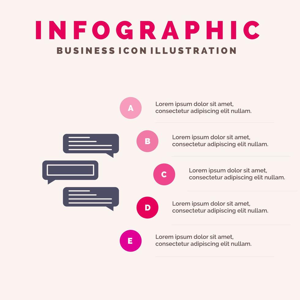 chat bulles commentaires conversations pourparlers icône solide infographie 5 étapes présentation arrière-plan vecteur