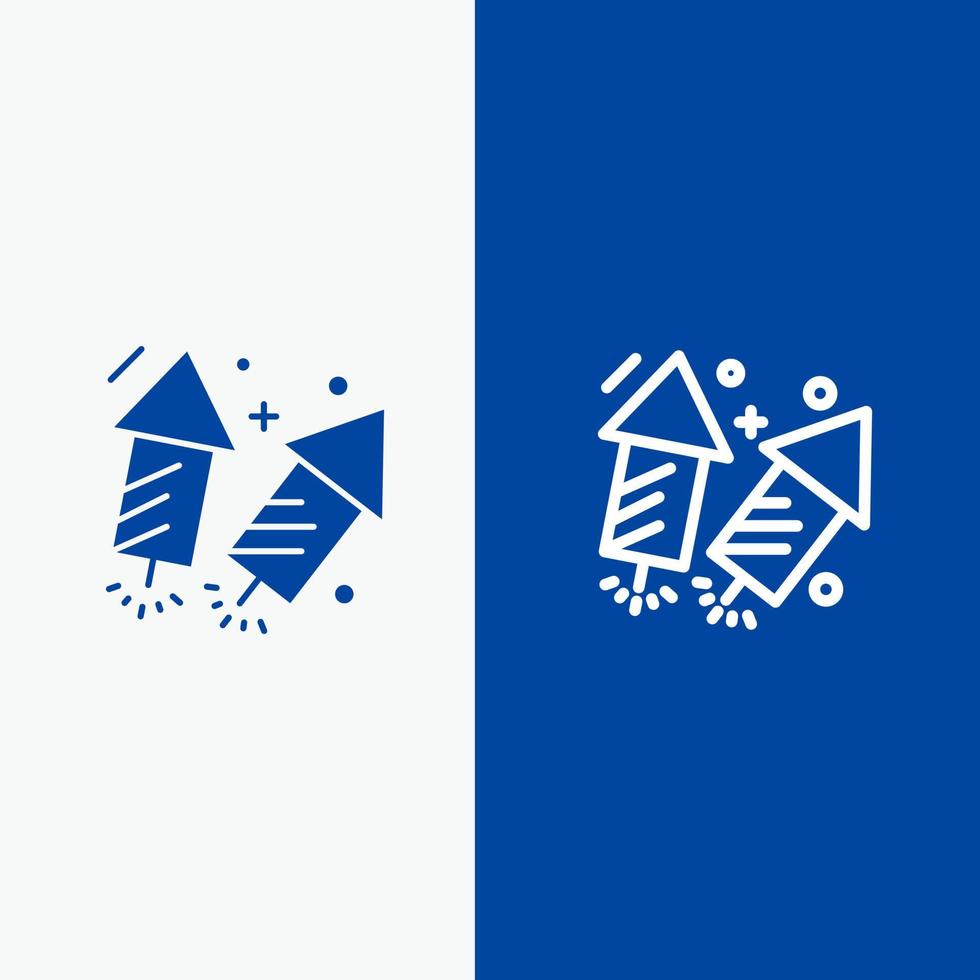 feu d'artifice amour mariage feu ligne et glyphe icône solide bannière bleue ligne et glyphe icône solide bannière bleue vecteur