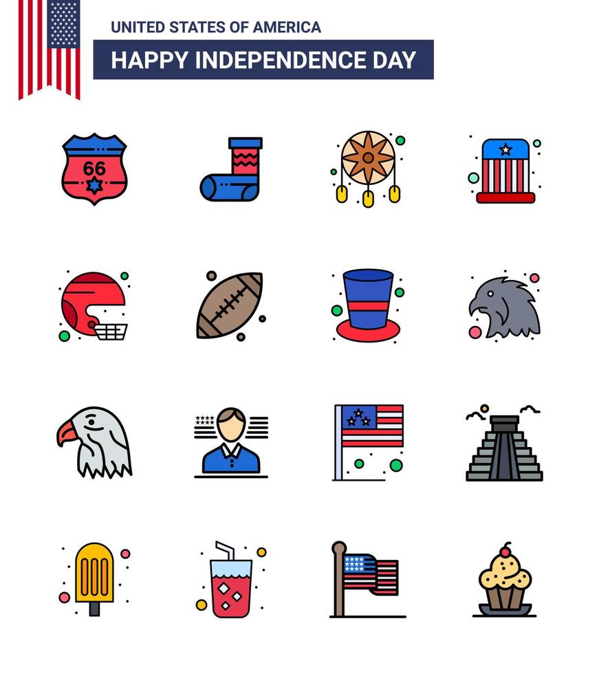 ensemble de 16 icônes de la journée des états-unis symboles américains signes de la fête de l'indépendance pour la parure de chapeau de football cirque pour enfants éléments de conception vectoriels modifiables de la journée des états-unis vecteur