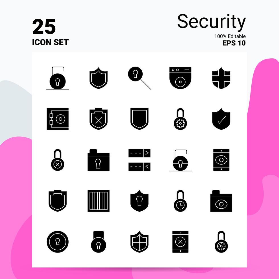 25 jeu d'icônes de sécurité 100 fichiers eps modifiables 10 idées de concept de logo d'entreprise conception d'icône de glyphe solide vecteur