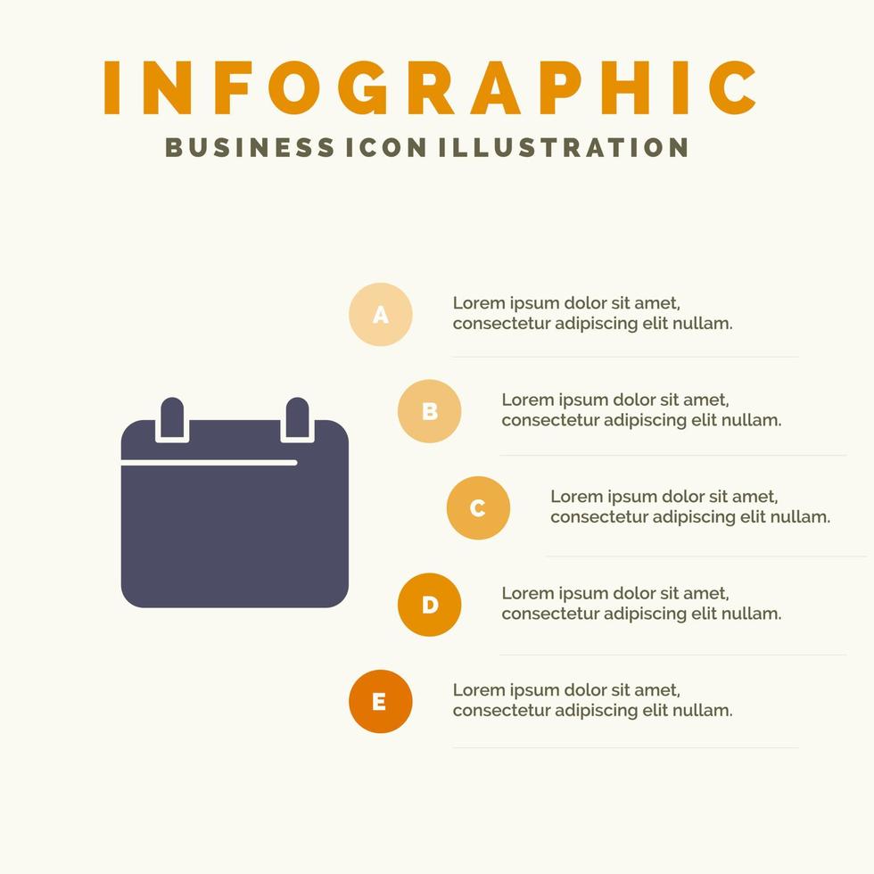 calendrier jour date année solide icône infographie 5 étapes présentation fond vecteur