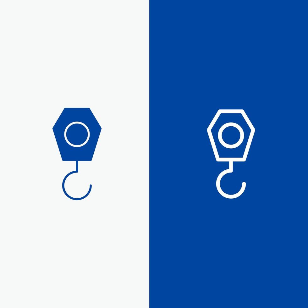 grue de construction crochet ligne et glyphe icône solide bannière bleue ligne et glyphe icône solide bannière bleue vecteur