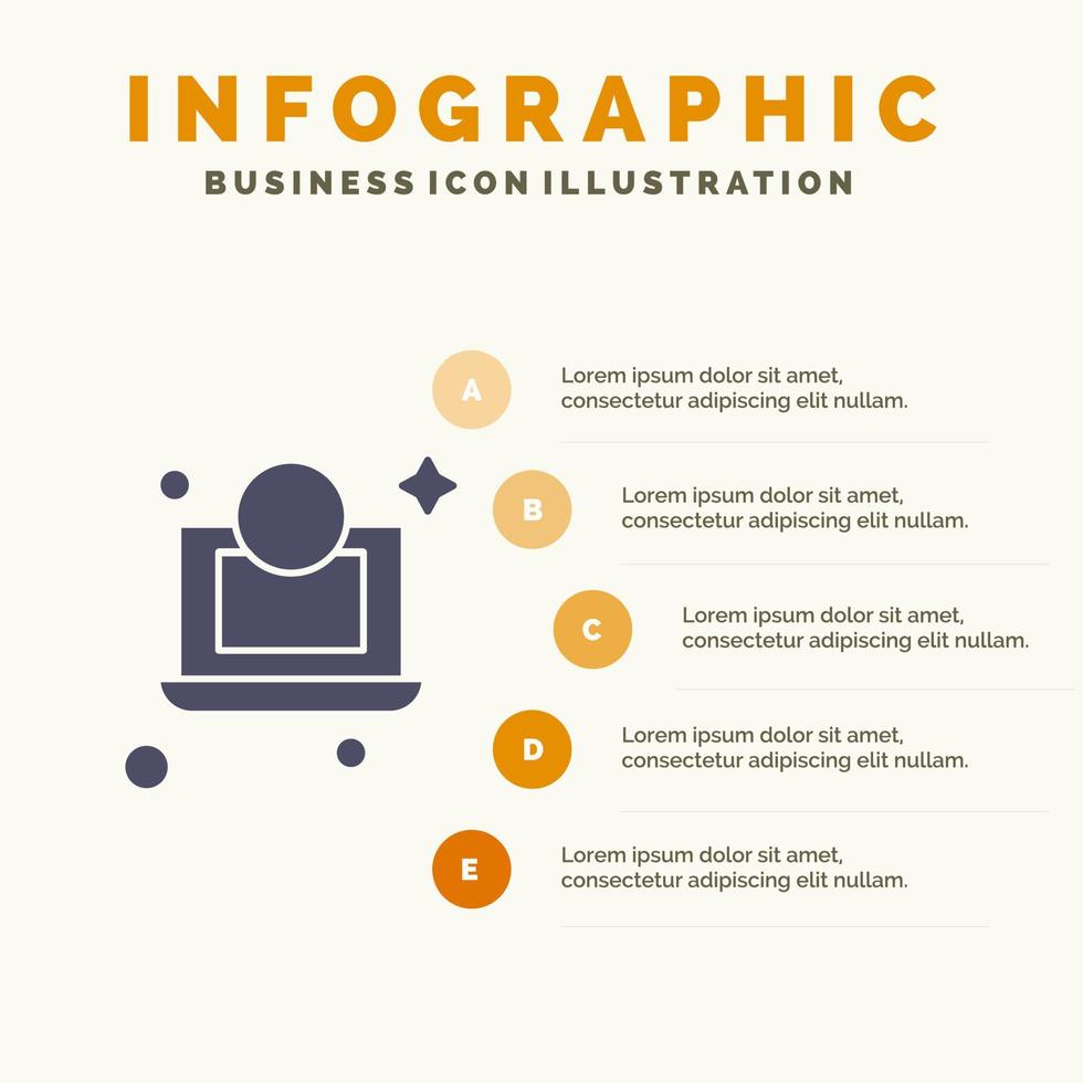 ordinateur portable dollar argent solide icône infographie 5 étapes présentation fond vecteur