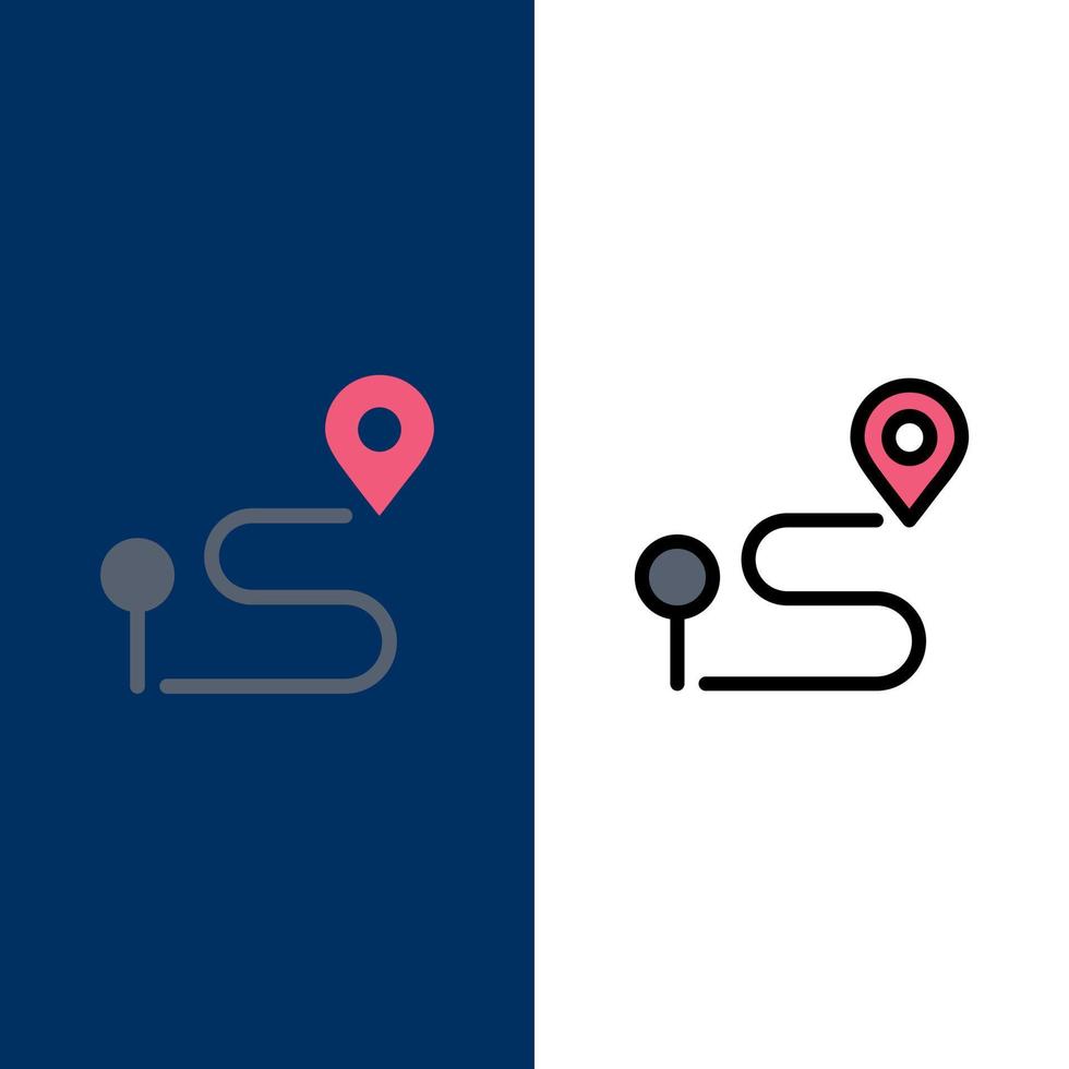 carte de localisation icônes de broche de navigation plat et ligne remplie icône ensemble vecteur fond bleu