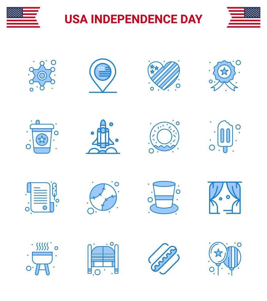 joyeux jour de l'indépendance 4 juillet ensemble de 16 pictogrammes américains de blues de la police des boissons insigne étoile américaine modifiables éléments de conception vectorielle usa day vecteur