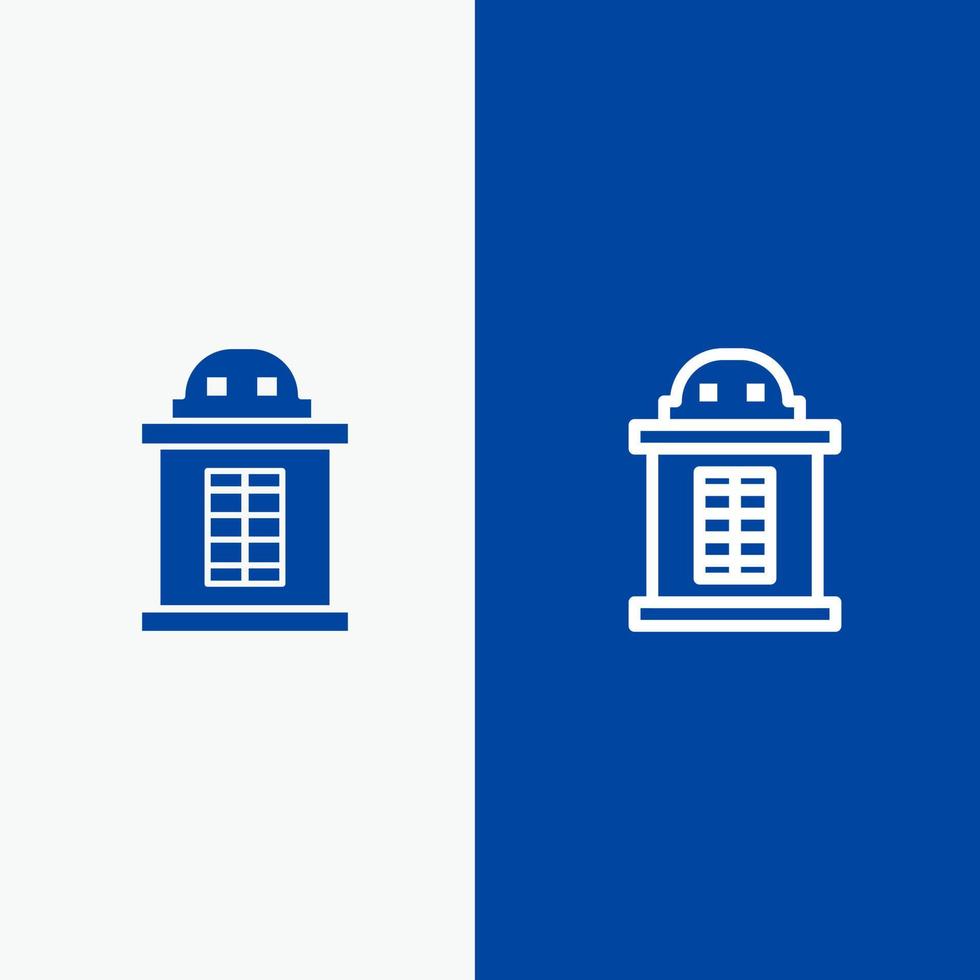 ticket house ligne de train et glyphe icône solide bannière bleue ligne et glyphe icône solide bannière bleue vecteur