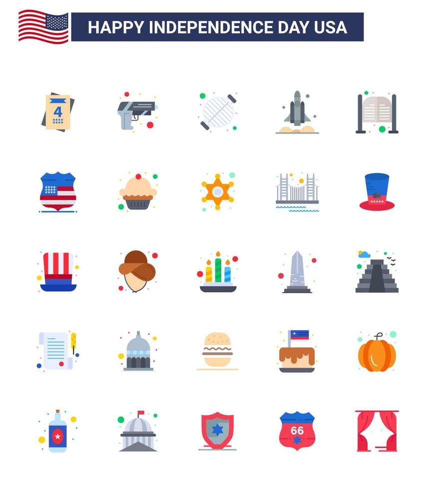 joyeux jour de l'indépendance 25 appartements pack d'icônes pour le web et l'impression bar transport barbecue vaisseau spatial lanceur modifiable usa day vector design elements