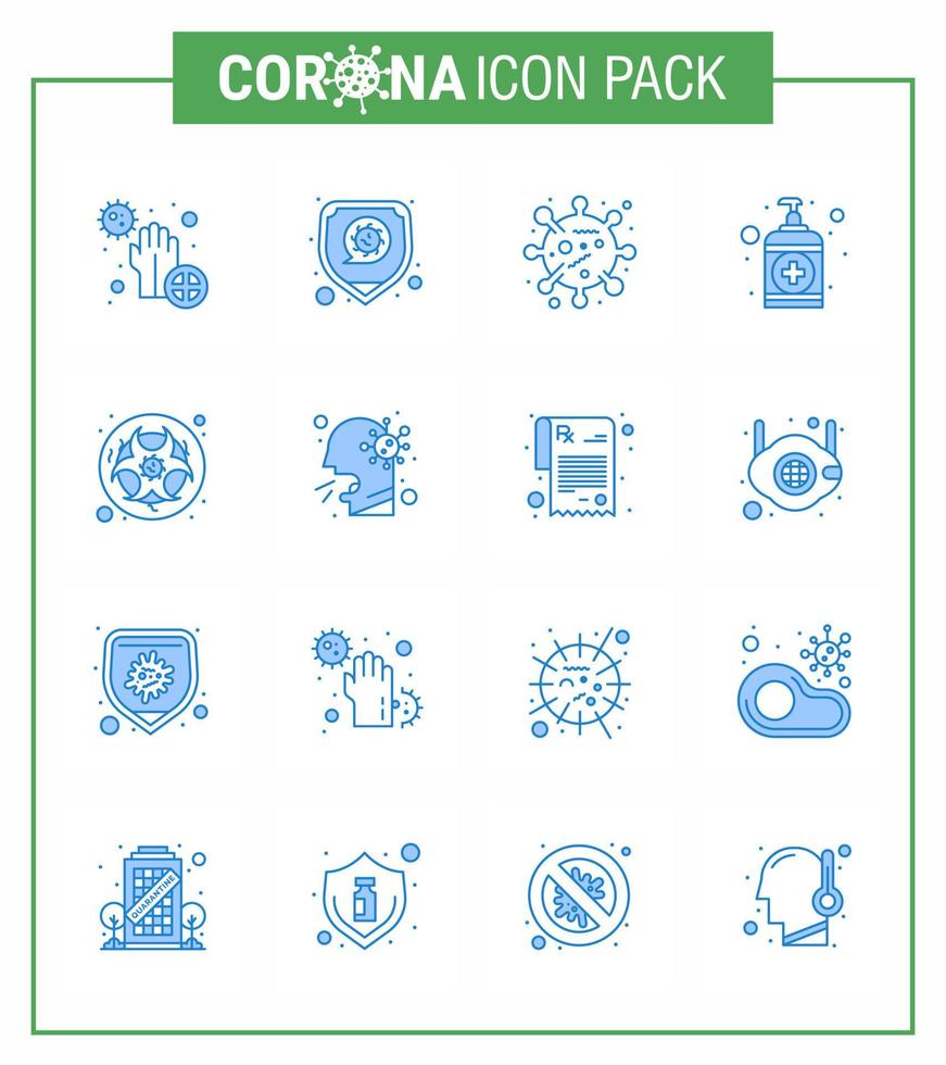 16 pack d'icônes coronavirus covid19 bleu tel que le savon de virus de lavage biologique virus corona coronavirus viral 2019nov éléments de conception de vecteur de maladie