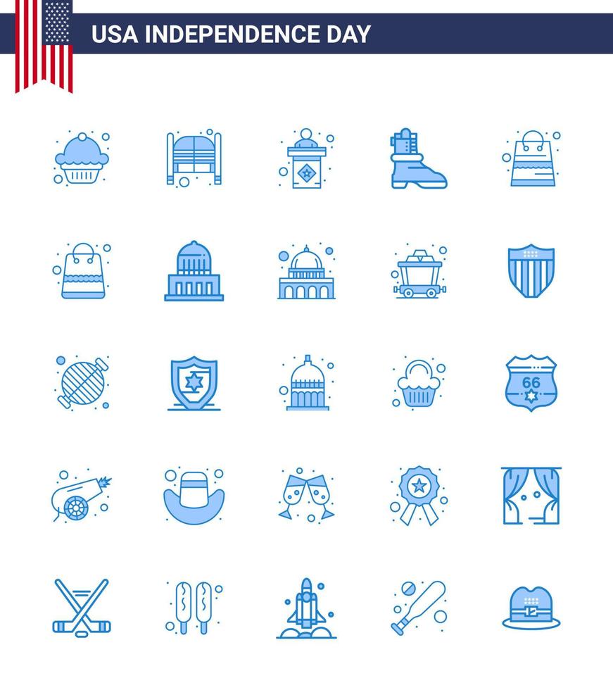 ensemble de 25 icônes de la journée des états-unis symboles américains signes de la fête de l'indépendance pour les paquets sac usa américain shose éléments de conception vectoriels de la journée des états-unis modifiables vecteur