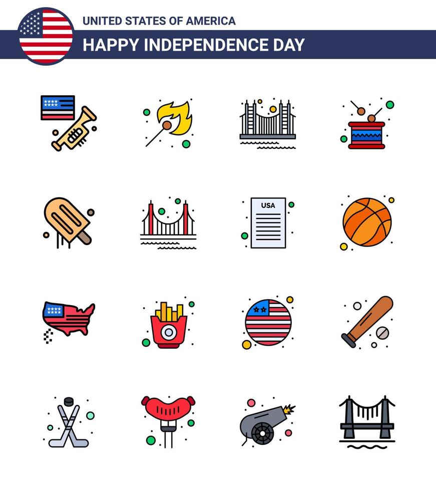 4 juillet usa joyeux jour de l'indépendance icône symboles groupe de 16 lignes modernes remplies d'indépendance tambour pont jour tourisme modifiable usa day vector design elements