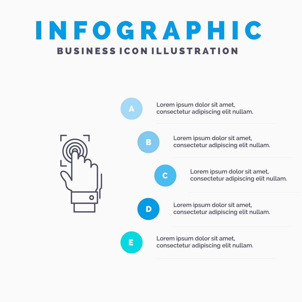 scanner de reconnaissance d'identité d'empreintes digitales icône de ligne de numérisation avec 5 étapes présentation infographie fond vecteur