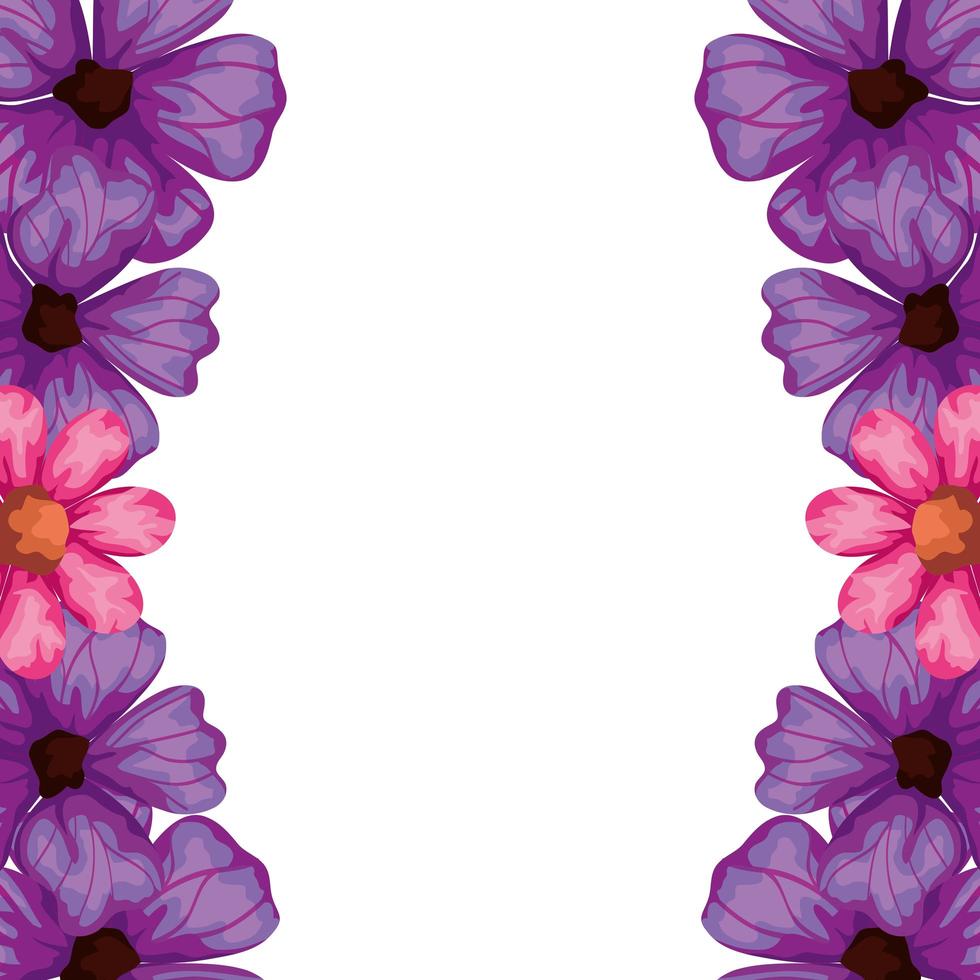 cadre de jolies fleurs couleur rose et violet vecteur