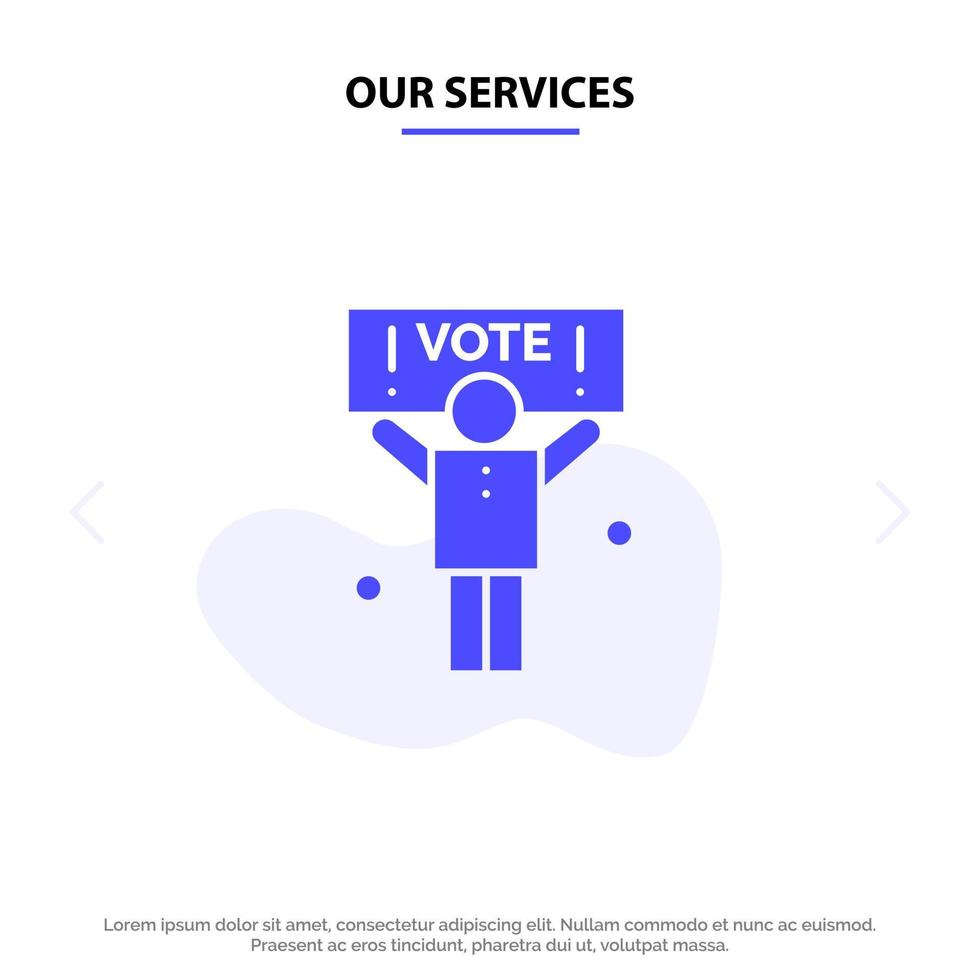 nos services campagne politique vote modèle de carte web icône glyphe solide vecteur