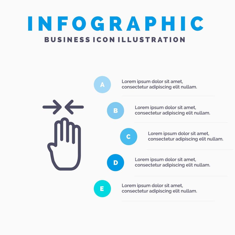 icône de ligne de pincement de geste de quatre doigts de flèche avec 5 étapes présentation infographie fond vecteur