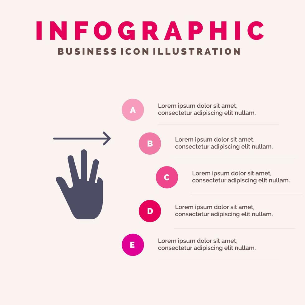 main main curseur vers le haut à droite solide icône infographie 5 étapes présentation fond vecteur