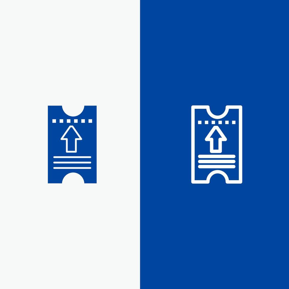 ticket pass hôtel flèche ligne et glyphe icône solide bannière bleue vecteur