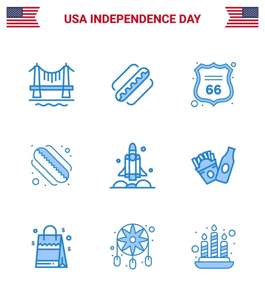 4 juillet usa joyeux jour de l'indépendance icône symboles groupe de 9 bleus modernes du lanceur de vaisseau spatial états de sécurité américain modifiable usa day vector design elements