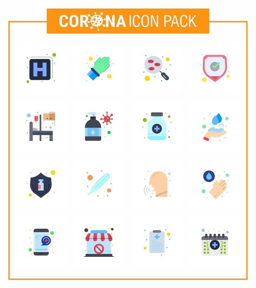 nouveau coronavirus 2019ncov 16 pack d'icônes de couleur plate hôpital bouclier sécurité de laboratoire coronavirus viral médical 2019nov éléments de conception de vecteur de maladie