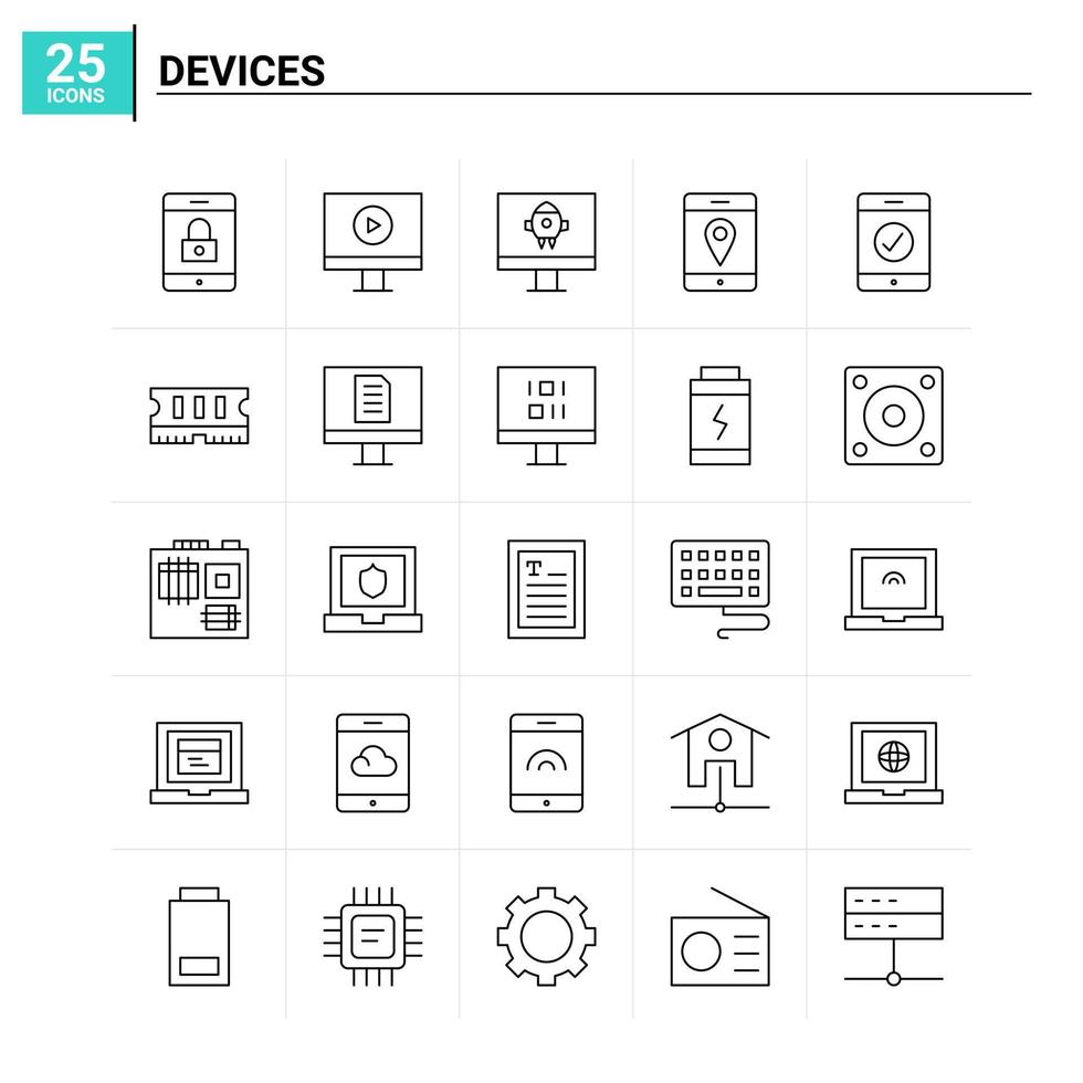 25 appareils icon set vector background