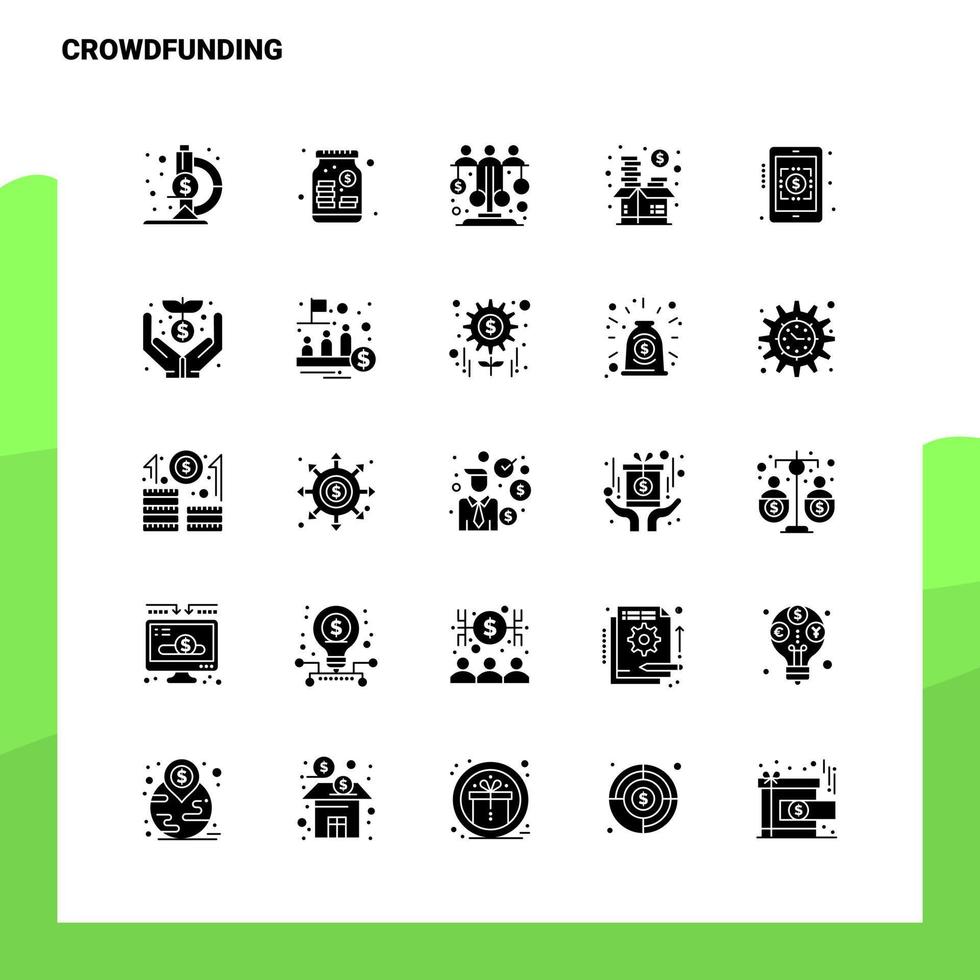25 jeu d'icônes de financement participatif modèle d'illustration vectorielle d'icône de glyphe solide pour des idées web et mobiles pour une entreprise vecteur
