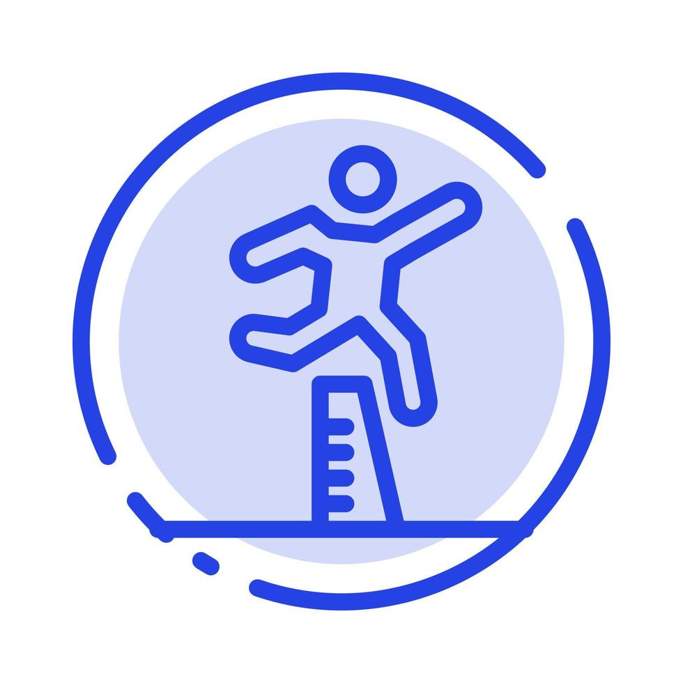 athlète sautant coureur courir steeplechase icône de ligne pointillée bleue vecteur