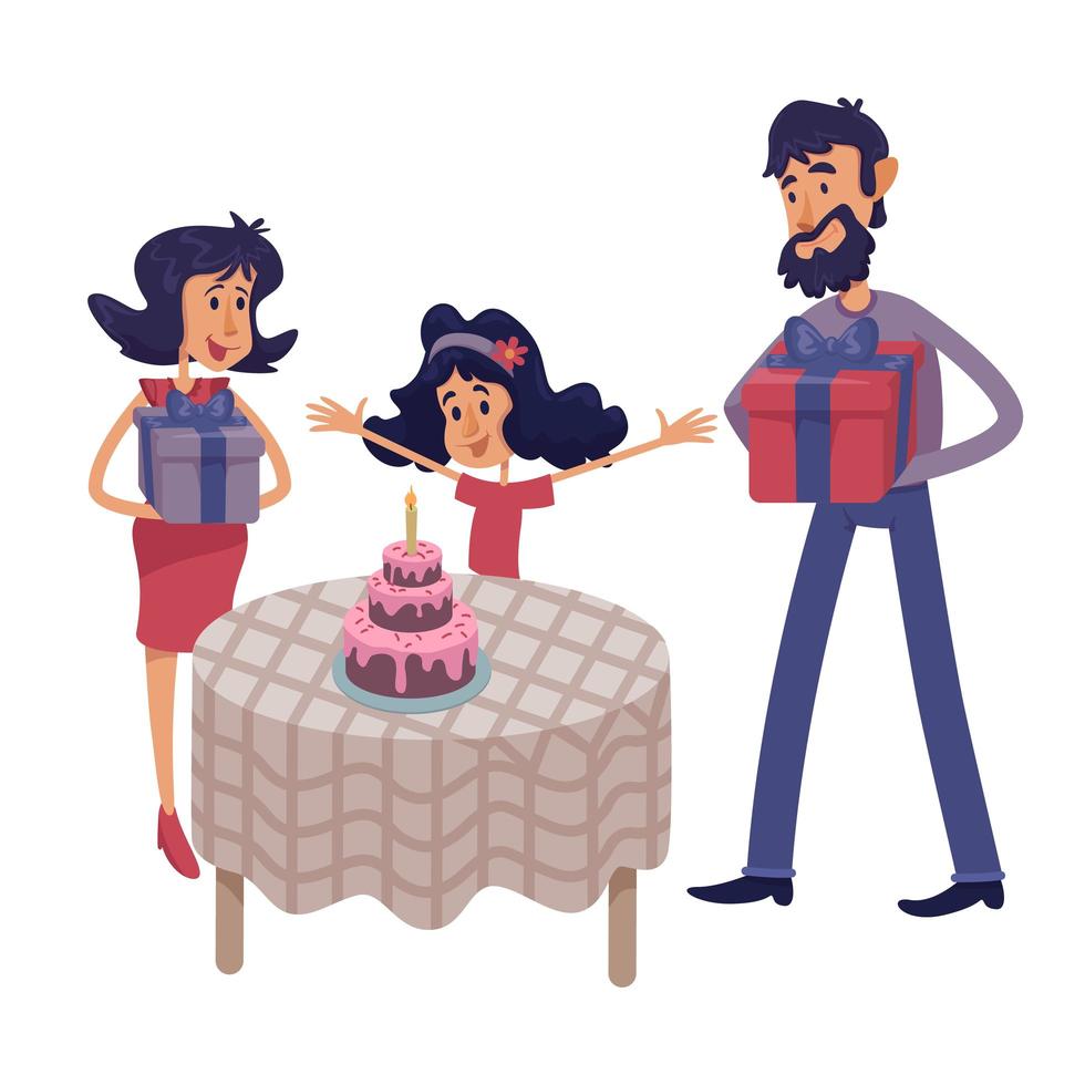 famille célébrer anniversaire enfant illustration vectorielle de dessin animé plat vecteur