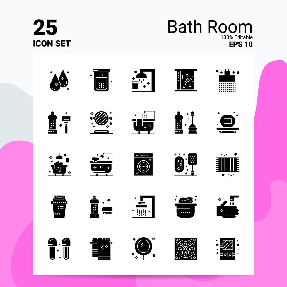 25 jeu d'icônes de salle de bain 100 fichiers eps modifiables 10 idées de concept de logo d'entreprise conception d'icône de glyphe solide vecteur