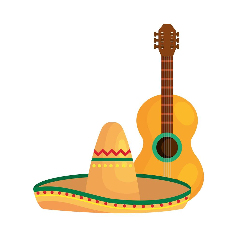 conception de vecteur isolé chapeau mexicain et guitare