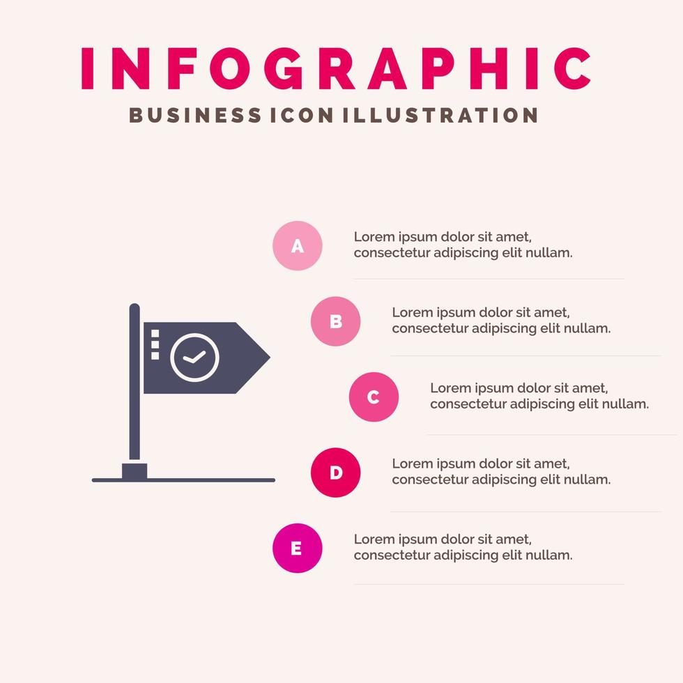 succès atteindre entreprise drapeau objectif marque signe solide icône infographie 5 étapes présentation arrière-plan vecteur