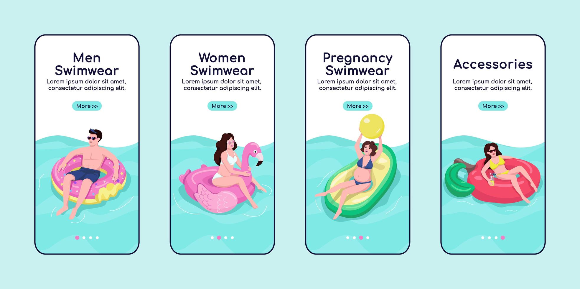 femmes et hommes maillots de bain intégration modèle de vecteur plat écran application mobile