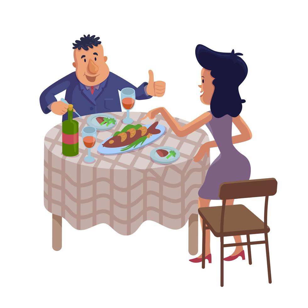 couple mangeant des plats faits maison illustration vectorielle de dessin animé plat vecteur