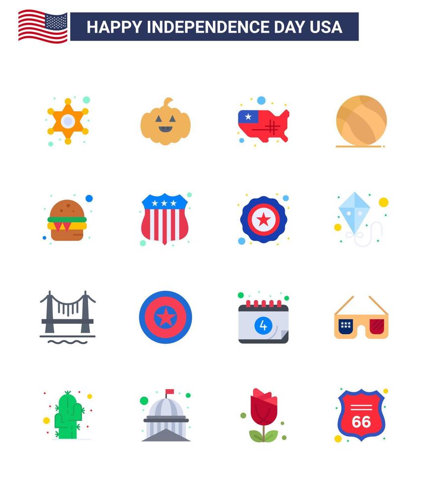 groupe de 16 appartements fixés pour le jour de l'indépendance des états-unis d'amérique tels que food burger states usa ball modifiable usa day vector design elements