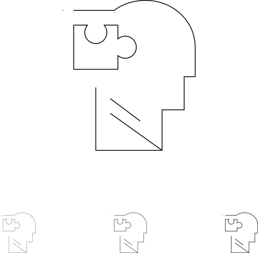solution de puzzle de l'esprit logique humain jeu d'icônes de ligne noire audacieuse et mince vecteur