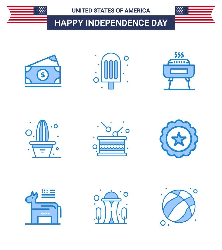 ensemble de 9 pack de blues moderne sur le jour de l'indépendance des états-unis jour férié célébration pot fleur modifiable usa day vector design elements