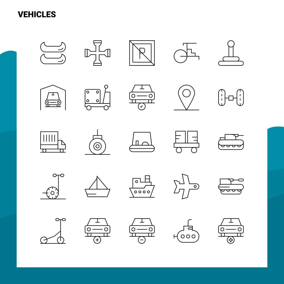 ensemble d'icônes de ligne de véhicules ensemble 25 icônes conception de style minimalisme vectoriel icônes noires ensemble pack de pictogrammes linéaires