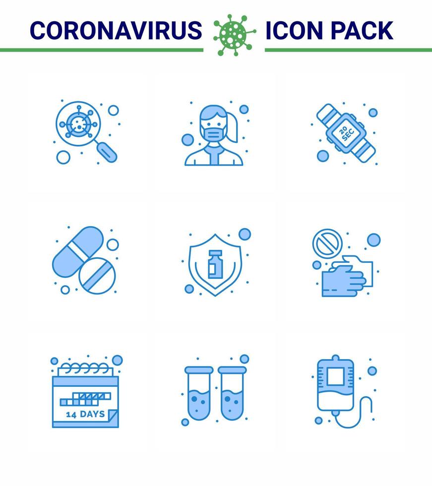 nouveau coronavirus 2019ncov 9 bleu pack d'icônes grippe tablette porter pilule lavage coronavirus viral 2019nov éléments de conception de vecteur de maladie