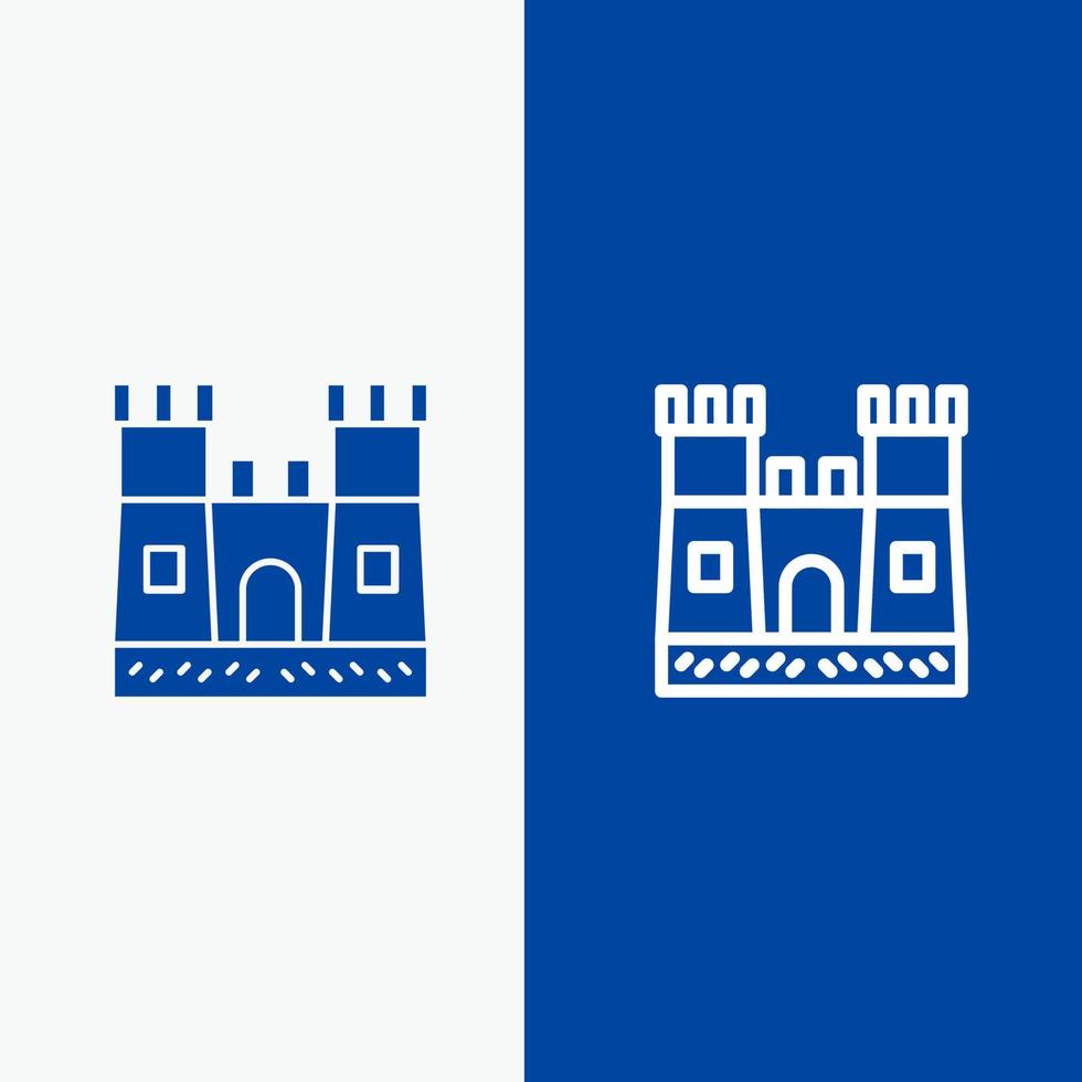 château de plage château de sable ligne et glyphe icône solide bannière bleue ligne et glyphe icône solide bannière bleue vecteur