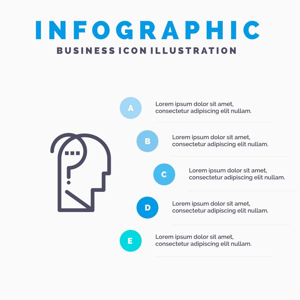 confondre confondre cerveau confondre esprit icône de ligne de question avec 5 étapes présentation infographie arrière-plan vecteur