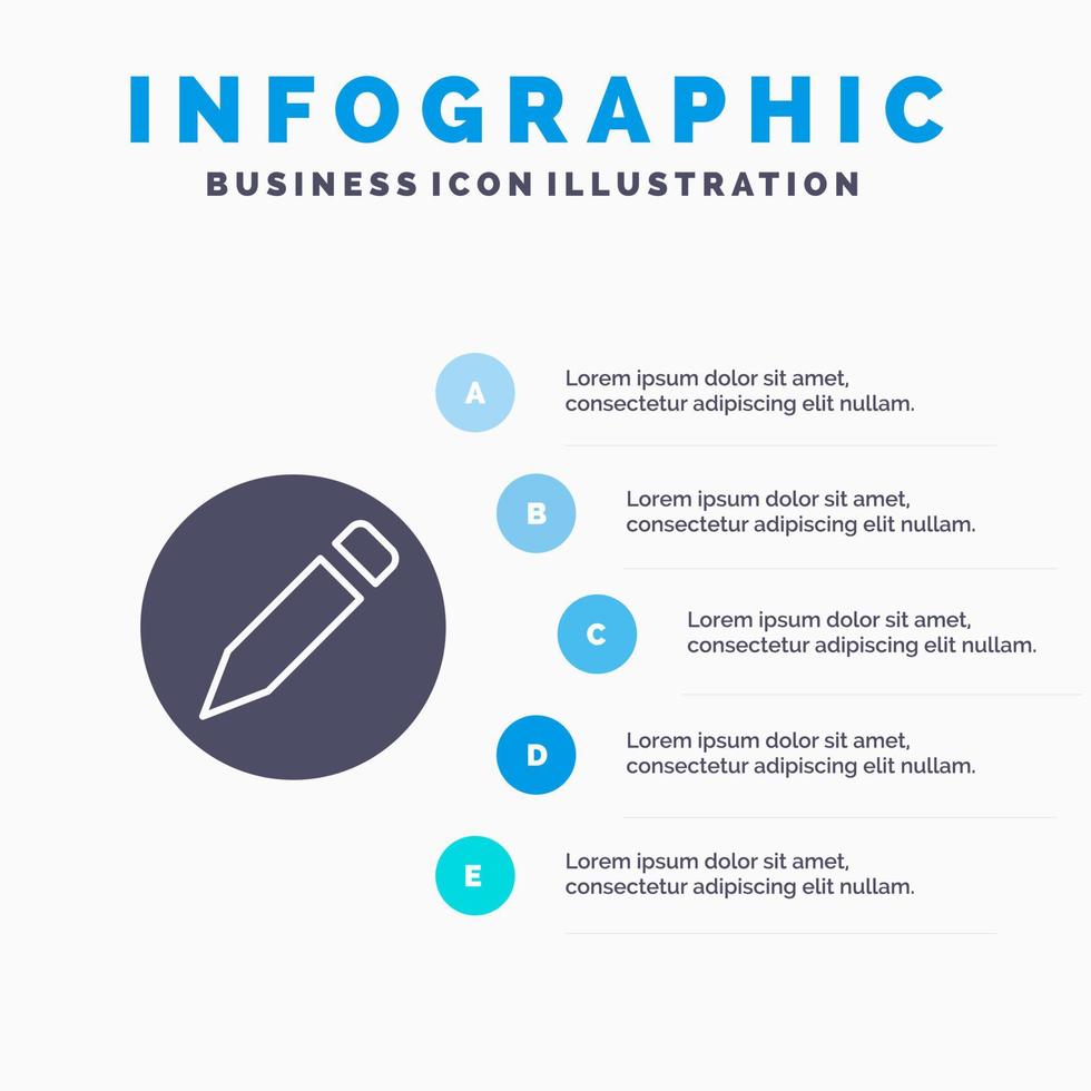 texte de crayon de base icône solide infographie 5 étapes fond de présentation vecteur