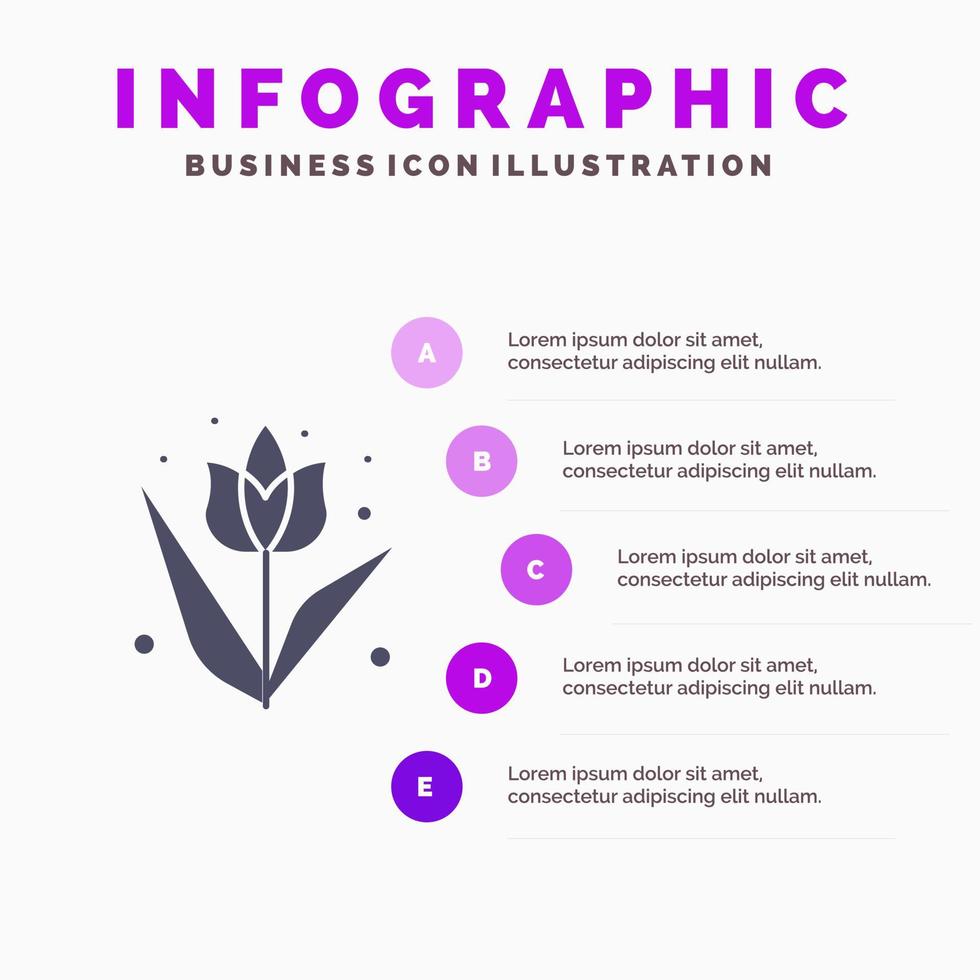 décoration pâques fleur plante solide icône infographie 5 étapes présentation fond vecteur