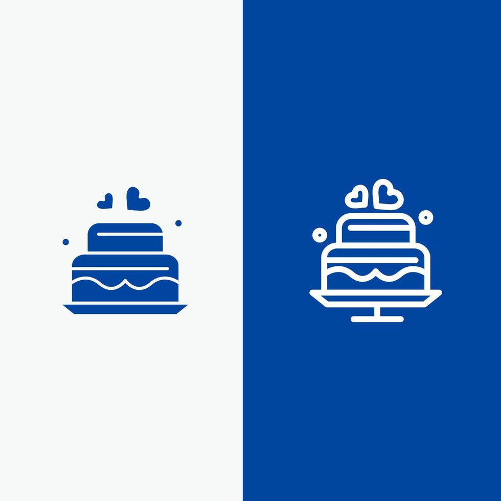 gâteau amour coeur mariage ligne et glyphe icône solide bannière bleue ligne et glyphe icône solide bannière bleue vecteur