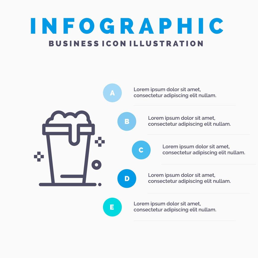 icône de ligne de nettoyage de lavage de soupe de verre avec fond d'infographie de présentation en 5 étapes vecteur