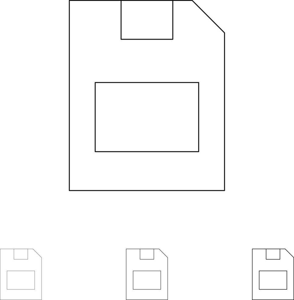 jeu d'icônes de ligne noire en gras et mince de données de stockage de carte mémoire de carte vecteur